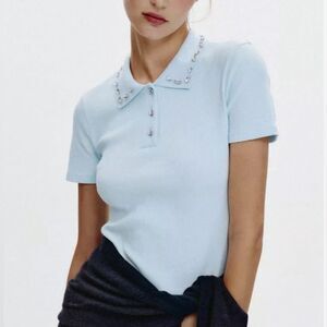 ZARA JEWEL COLLAR RIBBED POLO SHIRT